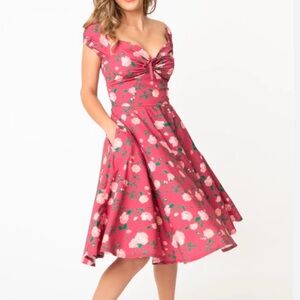 Timeless London NWT Chic Rose Floral Fit and Flare Midi Swing Dress